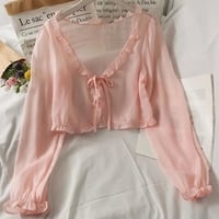 Thin Sheer Bow Long Sleeve Cardigan  - Thumbnail 3