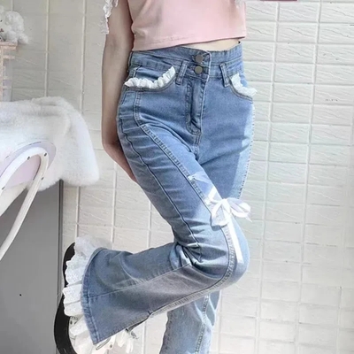 Sweet High Waist Lace Flare Jeans