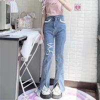 Sweet High Waist Lace Flare Jeans - Thumbnail 2