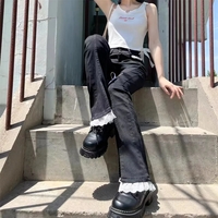 Sweet High Waist Lace Flare Jeans - Thumbnail 3