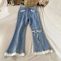 Sweet High Waist Lace Flare Jeans - Thumbnail 6