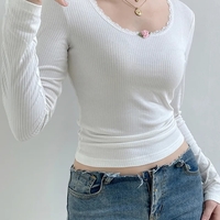 White Rose Ribbed Long Sleeve T-shirt  - Thumbnail 2