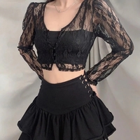 Black Lace V Neck Crop Top Cardigan  - Thumbnail 2