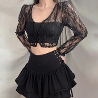 Black Lace V Neck Crop Top Cardigan  - Thumbnail 3