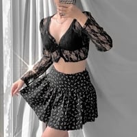 Black Lace V Neck Crop Top Cardigan  - Thumbnail 4