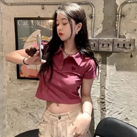 Pink Polo Short Sleeve Crop Top - Thumbnail 2