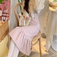 Pink Plaid High Waist Long Skirt - Thumbnail 1