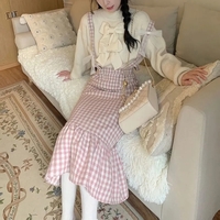 Pink Plaid High Waist Long Skirt - Thumbnail 2