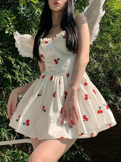 Cherry Print Spaghetti Strap Mini Dress