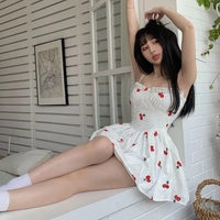 Cherry Print Spaghetti Strap Mini Dress - Thumbnail 3