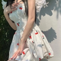 Cherry Print Spaghetti Strap Mini Dress - Thumbnail 5