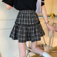 Black Plaid A-Line High Waist Mini Skirt - Thumbnail 2