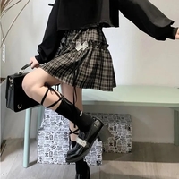 Black Plaid A-Line High Waist Mini Skirt - Thumbnail 4