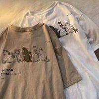 Oversized Cat Print Short Sleeve T-shirt  - Thumbnail 2