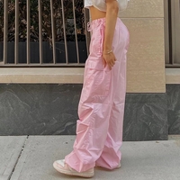 Pink Drawstring Low Waist Trousers - Thumbnail 1