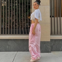 Pink Drawstring Low Waist Trousers - Thumbnail 2