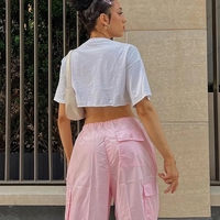 Pink Drawstring Low Waist Trousers - Thumbnail 3