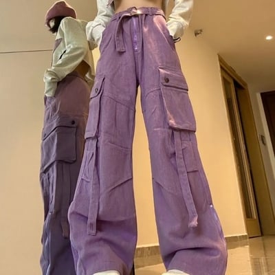 Purple pocket high waist cargo pants