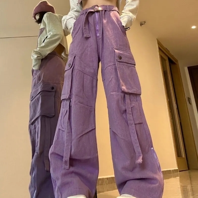 Purple Pocket High Waist Cargo Pants