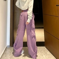 Purple Pocket High Waist Cargo Pants - Thumbnail 3