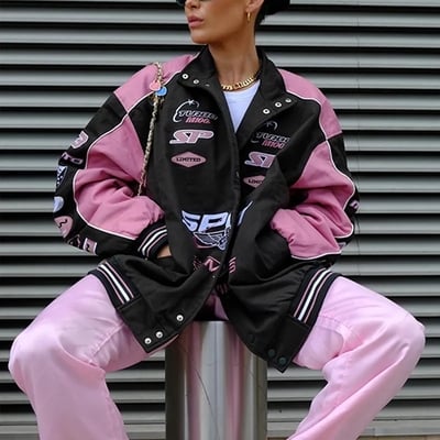 Pink patchwork baseball jacket 