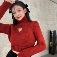 Heart Hollow Out Cropped Turtleneck Sweater  - Thumbnail 1