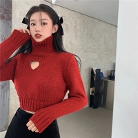 Heart Hollow Out Cropped Turtleneck Sweater  - Thumbnail 2