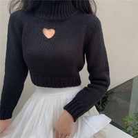 Heart Hollow Out Cropped Turtleneck Sweater  - Thumbnail 3