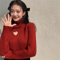 Heart Hollow Out Cropped Turtleneck Sweater  - Thumbnail 4