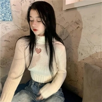 Heart Hollow Out Cropped Turtleneck Sweater  - Thumbnail 7
