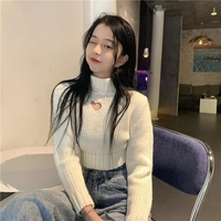 Heart Hollow Out Cropped Turtleneck Sweater  - Thumbnail 8