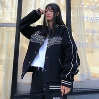 Black Oversized Baseball Jacket  - Thumbnail 2