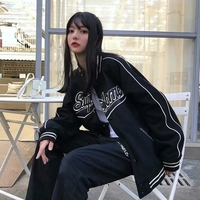 Black Oversized Baseball Jacket  - Thumbnail 3