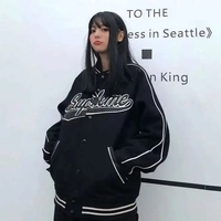 Black Oversized Baseball Jacket  - Thumbnail 4