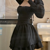 Black Vintage Long Sleeve Mini Dress - Thumbnail 3