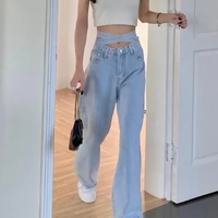Blue Bow High Waist Wide Leg Jeans - Thumbnail 1