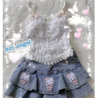 Cat Print Double A-Line Mini Skirt - Thumbnail 1