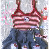 Cat Print Double A-Line Mini Skirt - Thumbnail 2