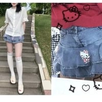 Cat Print Double A-Line Mini Skirt - Thumbnail 4