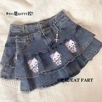 Cat Print Double A-Line Mini Skirt - Thumbnail 5