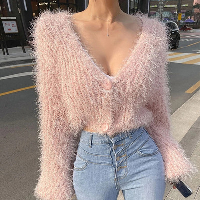 Soft Waxy Cropped Knit Cardigan Sweater Jacket
