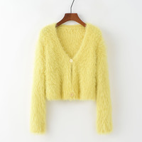 Soft Waxy Cropped Knit Cardigan Sweater Jacket - Thumbnail 6