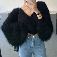 Soft Waxy Cropped Knit Cardigan Sweater Jacket - Thumbnail 1