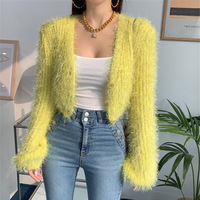 Soft Waxy Cropped Knit Cardigan Sweater Jacket - Thumbnail 2