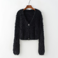 Soft Waxy Cropped Knit Cardigan Sweater Jacket - Thumbnail 8