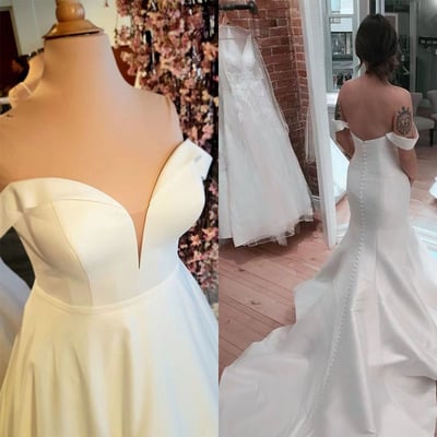 Off shoulder wedding dresses bridal gown with buttons  - Thumbnail 2