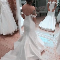 Off Shoulder Wedding Dresses Bridal Gown with Buttons  - Thumbnail 1