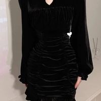 Black Velvet Bodycon Wrap Dress - Thumbnail 1