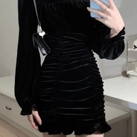 Black Velvet Bodycon Wrap Dress - Thumbnail 3