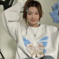 Cat Print Long Sleeve Sweatshirt  - Thumbnail 1